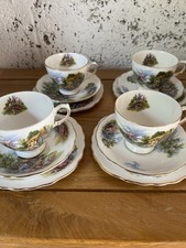 ROYAL VALE Country Cottage Garden Bone China 4xTrios Tea Set Nice Condition
