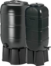 Black 100L or 210L Slimline Garden Water Butts With Tap, Stand, Lid & Kit