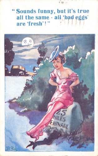 Old comic postcard lady - postcard, good