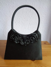 Vintage Bag By BHS Black Satin Effect Flowers With Beads Double Handles