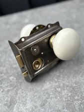 Antique original Metal Door Rim Lock with Ceramic/Porcelain Handles Vintage
