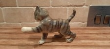 Vintage Ceramic Glazed Grey Tabby Kitten  Ornament Figurine Feline Collectable 