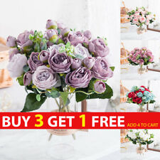 9 Heads Artificial Flowers Silk Peony Bouquet Fake Rose Wedding Home Party Decor
