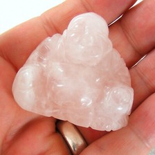 Rose Quartz Buddha Statue Hand Carved Natural Pale Pink Gemstone Carving 4cm