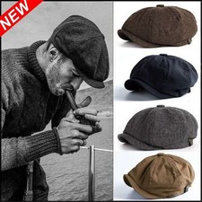 Men's Retro Beret Hat Vintage Herringbone Tweed Blend Hat Newsboy Hat Flat Cap