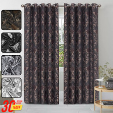 Blackout Curtains Thermal Ring Top Fully Lined Jacquard Eyelet Tie Backs Cushion
