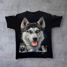 Early 00‘s Wild Wolf Husky Snow Dog Animal Graphic T-Shirt Medium