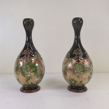 Pair Doulton Lambeth Vase X4968 1894 1896 Green Gold Antique Elizabeth Atkins