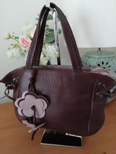 Radley Chocolate Brown Handbag With Flower And Dog Charm In Very Good Condition