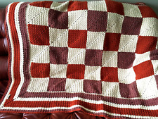 Hand Crochet Aran 20% Wool  Autumn Color Rustic Warm Blanket Throw 158 x 129 cm