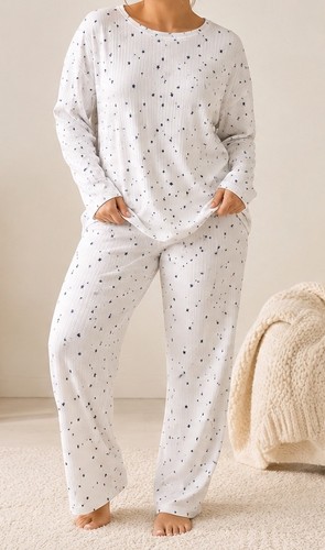 White ribbed star print - white,