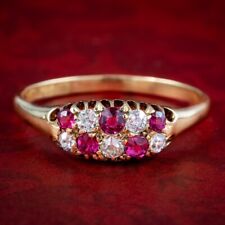 ANTIQUE VICTORIAN RUBY DIAMOND CHECKERBOARD CLUSTER RING DATED 1888