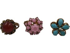 Vintage Costume Adjustable Rings Set of Three Floral Design T2710 FMHJ
