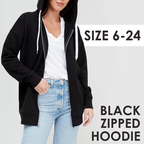 Ladies black longline zipped - black,