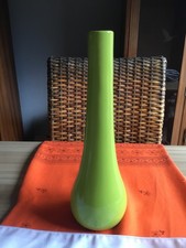 vase, tall lime green ceramic. modern bowl shape with elongated neck