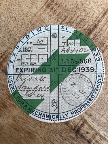 Vintage old tax disc - old,