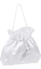 White Bridal Bridesmaid Satin Flower Decorated Dolly Bag Handbag White Handbag