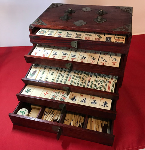 Vintage mahjong set bone - mahjong,