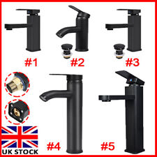 Black Bathroom Sink Tap Mono Single Lever Vanity Short/Tall Basin Mixer Taps UK
