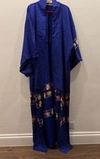 Vintage Traditional Handmade Japanese  vibrant blue print Kimono Full Length
