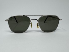 AO American Optical Vintage 5 1/2 Aviator Pilot Sunglasses Silver Chrome Frame