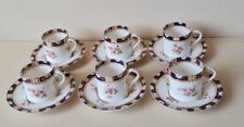 Antique William Lowe Longton 6 Coffee Cups & Saucers 4772 Flowers Chip & HLine