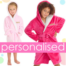 Personalised Girls Hooded Dressing Gown Loungewear Plush Fleece Housecoat 4-13