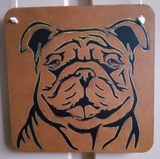 WOODEN BULLDOG PLAQUE.  HAND