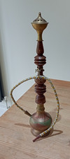 Etched and cloured brass and wooden hookah 44cm tall shisha
