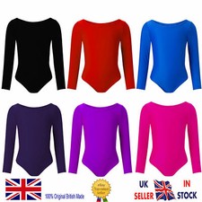 GIRLS CHILD LEOTARD GYMNASTIC LYCRA SPORT SUIT BALLET DANCE LONG SLEEVE SHINY