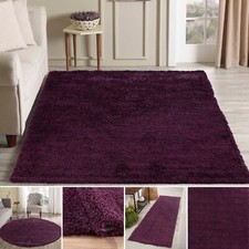 Modern Violet Purple Aubergine Small - Large Living Room Area Plain Shaggy Rug