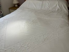 Antique Stunning White Cotton Bedspread & P’Cases Beautiful Whitework & Crochet 