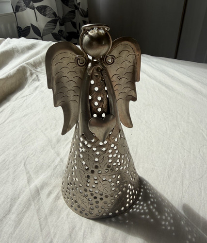 Silver metal angel tea light - metal,