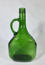Large Vintage Green Glass Pouring Wine Bottle with Handle. Decorative. French?