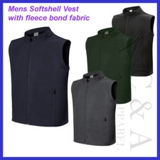 Mens Shower Proof Light Weight Soft shell Vest W/ Fleece bonded Fabric & Pocket