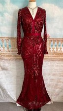 Dress 10 Dark Red Sequin Quiz Ballgown Evening Fishtail Deco 1920 Vintage Style