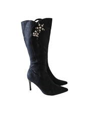 VICTORIA JAYNE size 7 black faux suede boots diamante embellishment