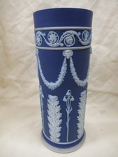Antique c1900 Wedgewood Blue and White Jasper Ware Spill Vase 7 3/4inch high