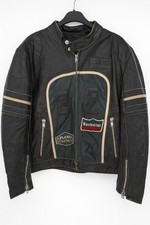 Vintage Black Leather Jacket 4Wards Barissimi Biker Racer Retro 82 Patch Size L