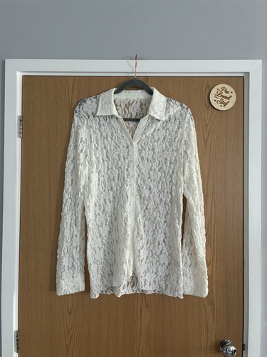 White lace sheer blouse - white,