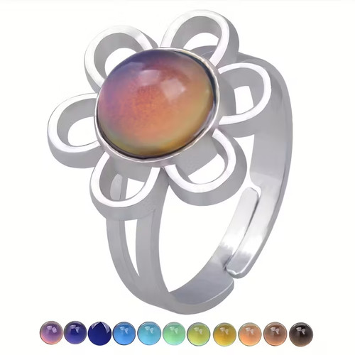 Adjustable flower mood ring - flower,