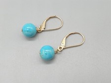 9ct Yellow Gold Arizona Turquoise Earrings Natural Stones 8mm 9K 375 Drop Dangle