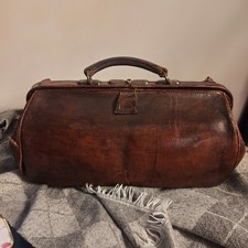 Vintage Gladstone Bag Brown Leather Used Prov. Patent N° 19320