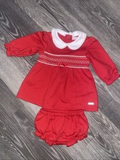 Amore Red Baby Girl Smocked Dress Set Age 3-6 Months Long Sleeved