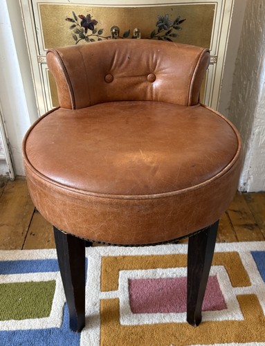 Brown leather vanity - leather, chair