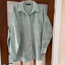 Zara Corduroy Overshirt Women's XL Green Fine Cord Long Sleeve Shirt Shacket