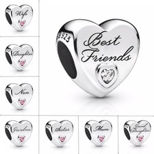 925 Sterling Silver With Love Heart Charm Bead for Bracelets - Birthday Gift