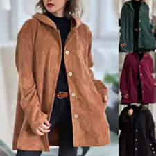 Womens Button Hooded Corduroy