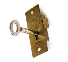 Very small brass universal lock left/right straight cupboard antique clock key