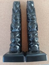 RARE Pair Vintage Canadian Boma Native Totem Pole Spirit Animals 17 Cm Tall 
